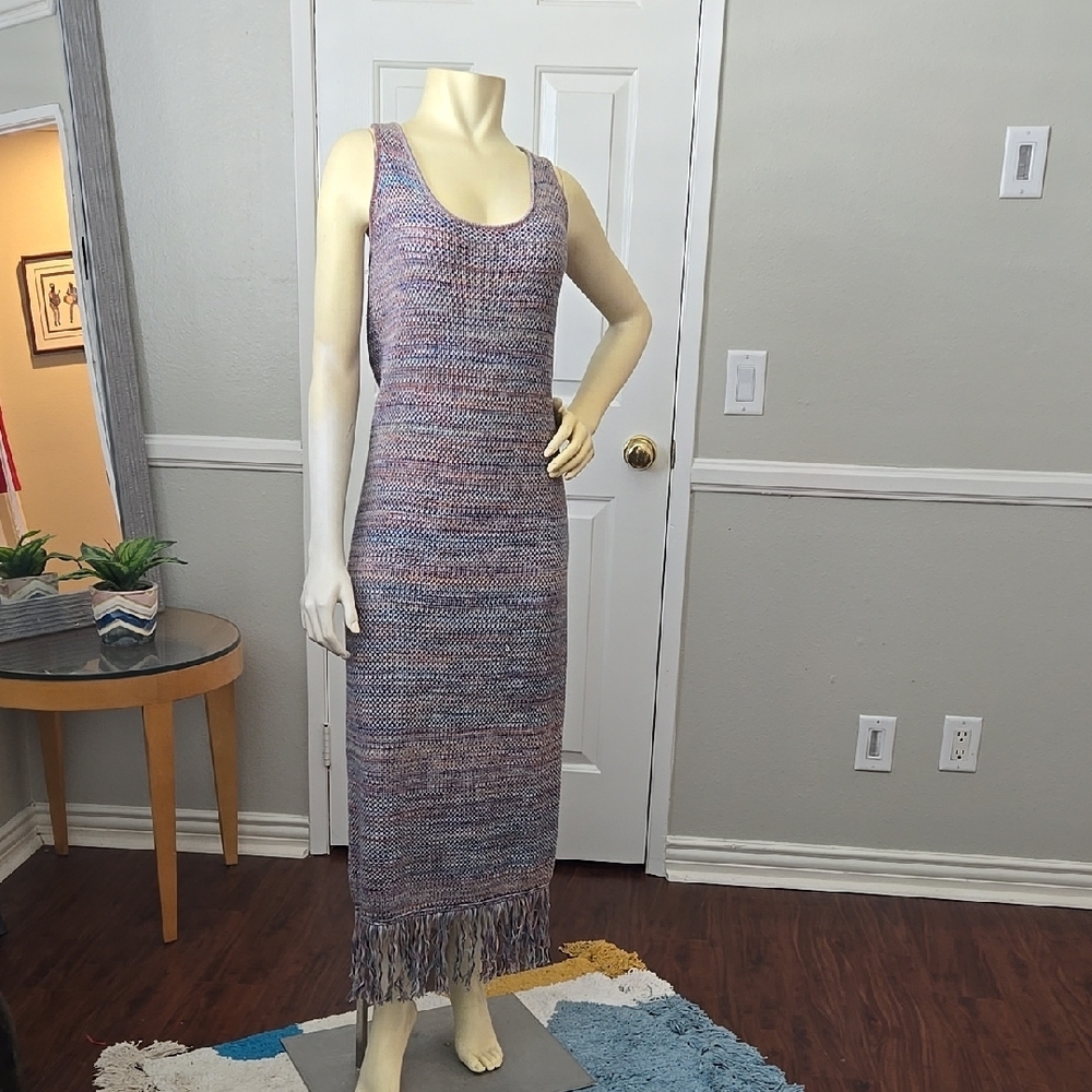 Purple and Gray Sleeveless Scoop Neck Sheath Maxi Dress with Fri